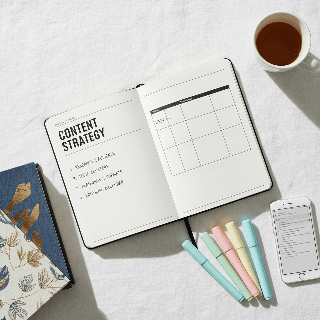 Planificación de contenido con notas y referencias